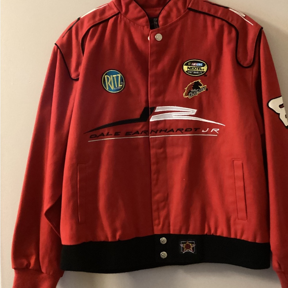 Dale Earnhardt Jr  #8 NASCAR Red Denim Jacket JH DESIGNS RITZ Kids Sz XL 11-12